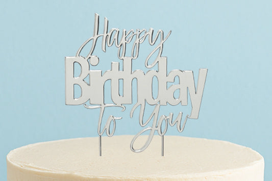 Silver Cake Topper - Happy Birthday to You Cake &amp; - Cake and Candle