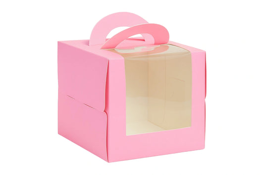 Pink Top Handle Window Cake Box 8.2 Inch x 8.2 Inch x 7.8 Inch - BSC