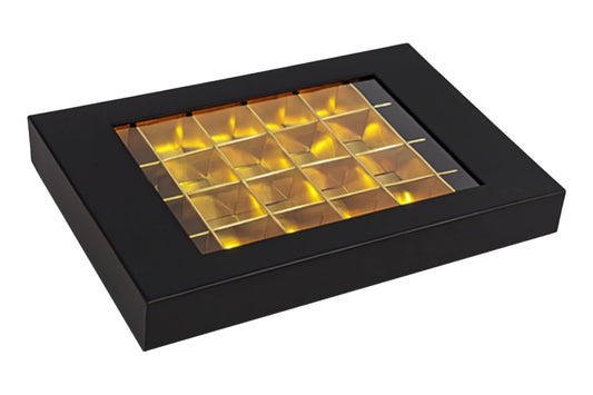 Black 24 Holds &amp; Gold Luxury Chocolate Box - Deep Magnet Lid 3cm - Iconic Cake Art
