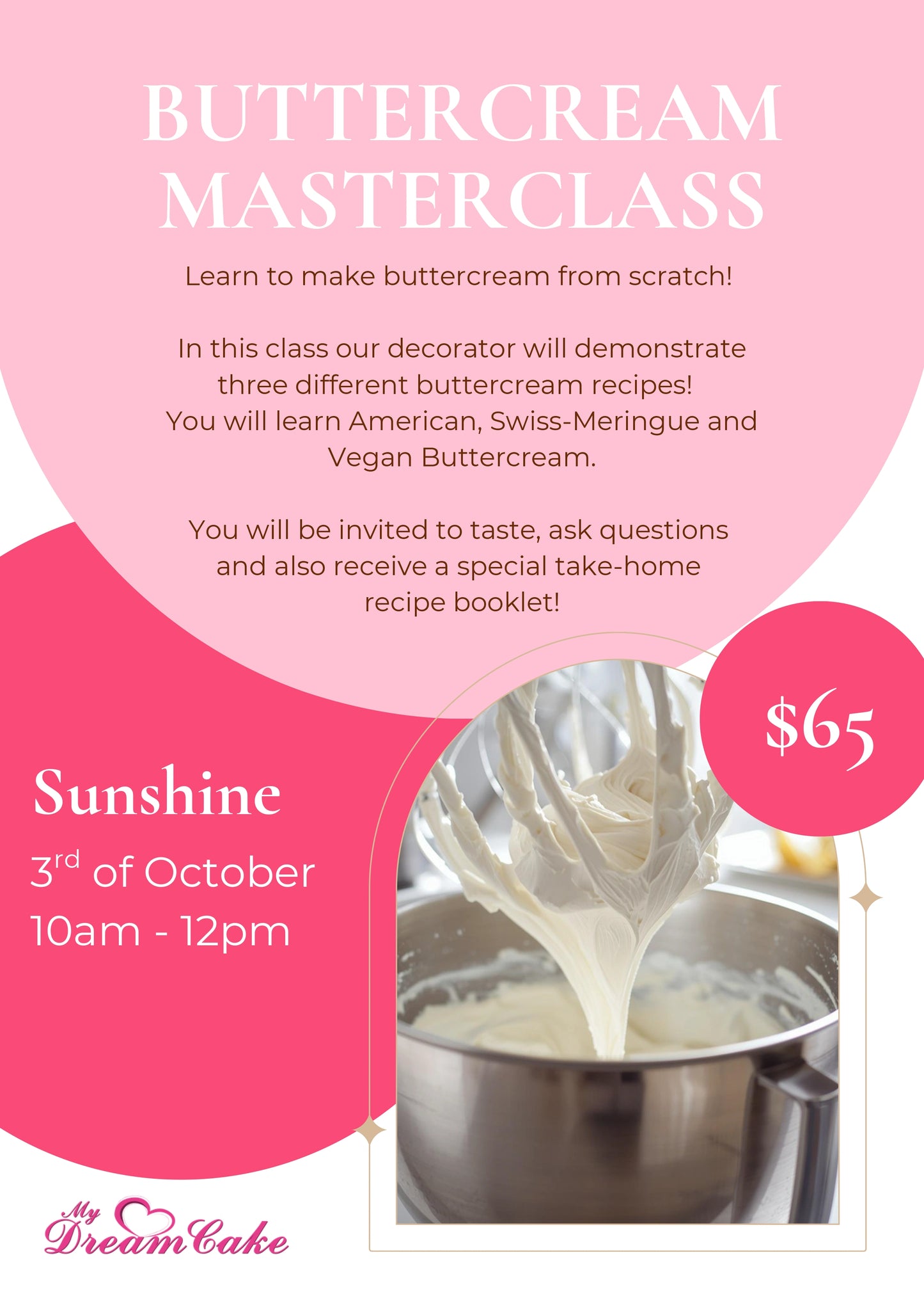 BUTTERCREAM BASICS MASTERCLASS - SUNSHINE - 03-10-2026 - $65