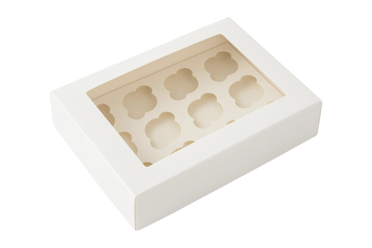 Mini White Cupcake Box with White Base - Holds 12 Mini Cupcakes