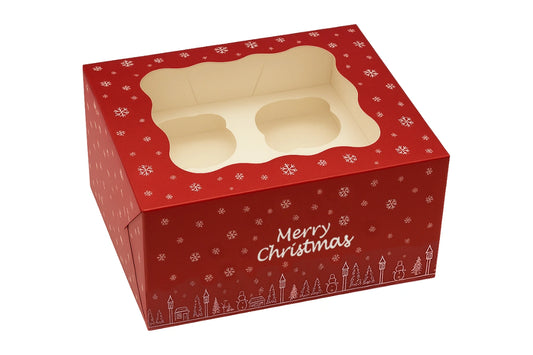 4 Holds Christmas Cupcake Box - Deep 4 Inch - Iconic Cake Art