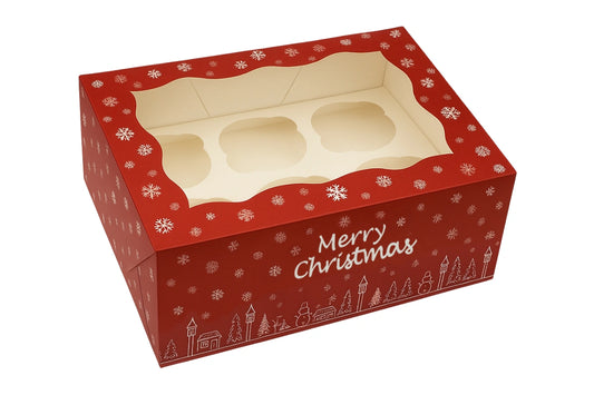 6 Holds Christmas Cupcake Box - Deep 4 Inch - Iconic Cake Art