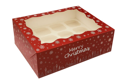 12 Holds Christmas Cupcake Box - Deep 4 Inch - Iconic Cake Art