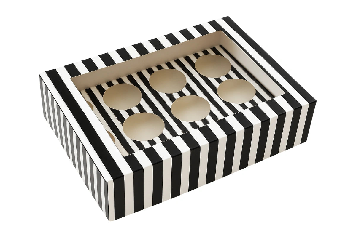 BLACK and WHITE STRIPE Cupcake Box - 12 Cupcakes