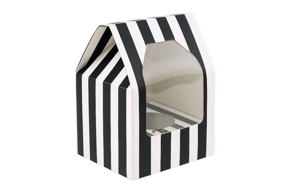 BLACK and WHITE STRIPE Cupcake Box - 1 Cupcake