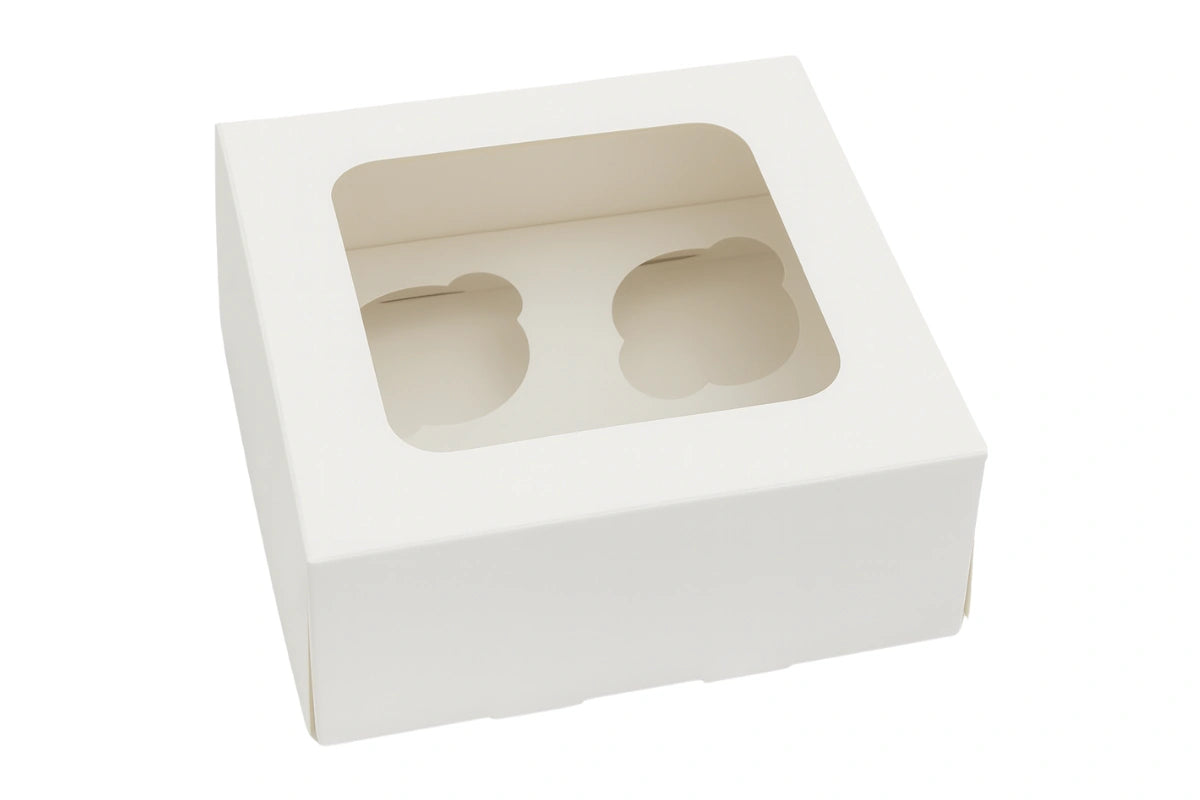White Cupcake Box with White Base - Holds 4 cupcakes