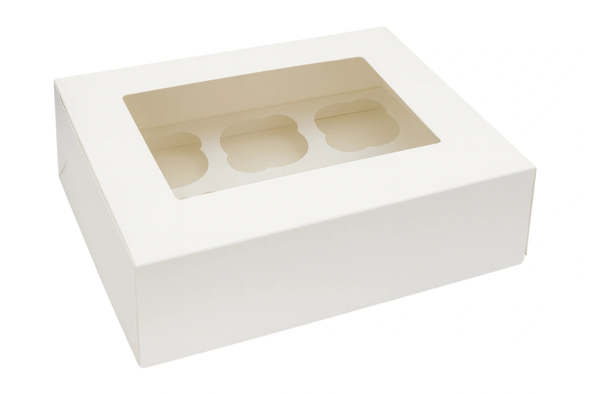 White Cupcake Box with White Base - Holds 6 Cupcakes