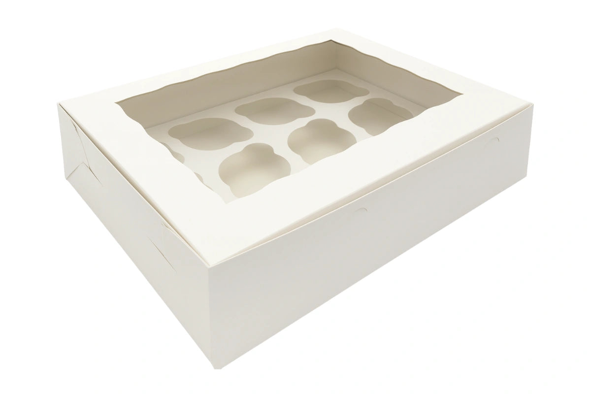 White Cupcake Box with White Base - Holds 12 Cupcakes