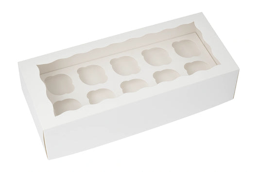 White 12 Holds Fancy Cupcake Box - Deep 4 Inch - Iconic Cake Art