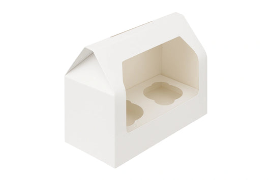White Cupcake Box with White Base - Holds 2 Cupcakes
