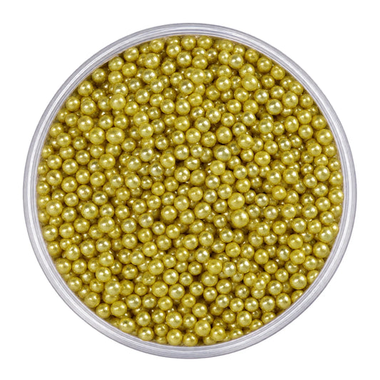 Metallic Gold 2mm Edible Cachous Pearls 100g - Iconic Sprinkles