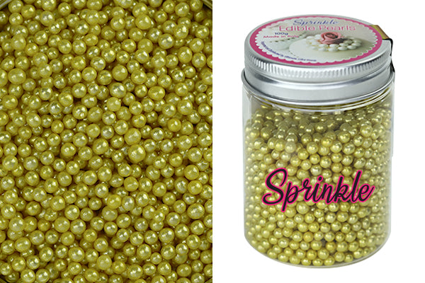 Metallic Gold 4mm Edible Cachous Pearls 100g - Iconic Sprinkles