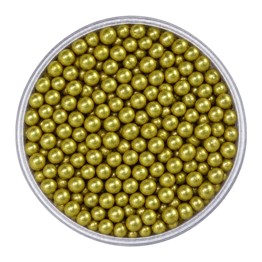 Metallic Gold 6mm Edible Cachous Pearls 100g - Iconic Sprinkles