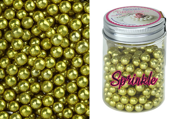 Metallic Gold 8mm Edible Cachous Pearls 100g - Iconic Sprinkles