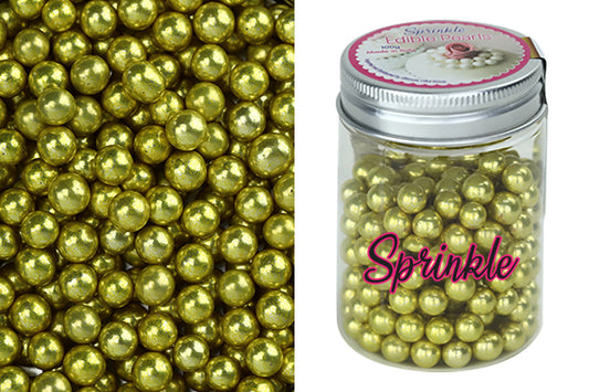 Metallic Gold 8mm Edible Cachous Pearls 100g - Iconic Sprinkles