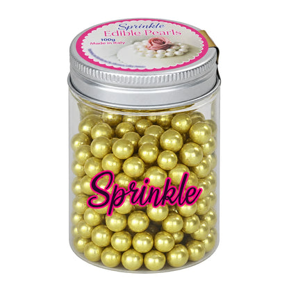 Metallic Gold 8mm Edible Cachous Pearls 100g - Iconic Sprinkles