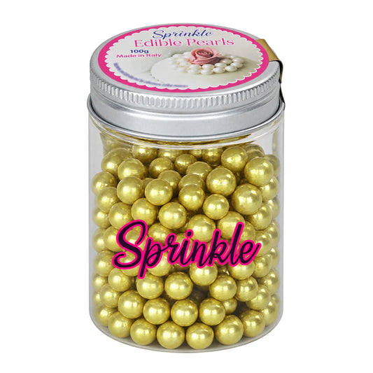 Metallic Gold 8mm Edible Cachous Pearls 100g - Iconic Sprinkles