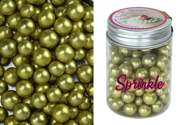 Metallic Gold 100g Edible Cachous Pearls 12mm - Iconic Sprinkles