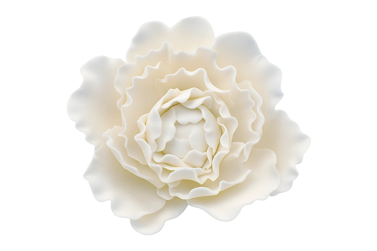 White Curled PeonyTopper 14cm - Sweet Sugar Flowers