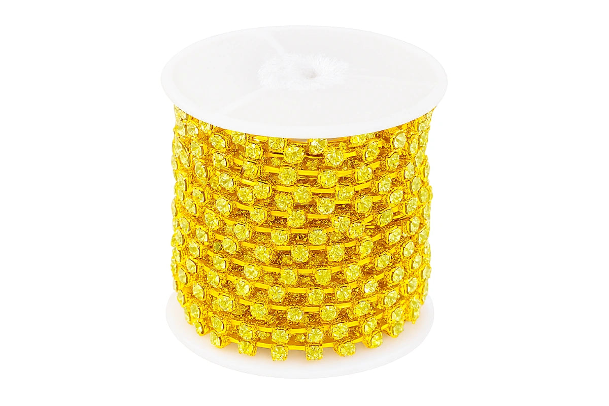 Yellow Gold Chain with Rhinestones Single Row Spaced Diamante 5mm - Iconic Cake Art