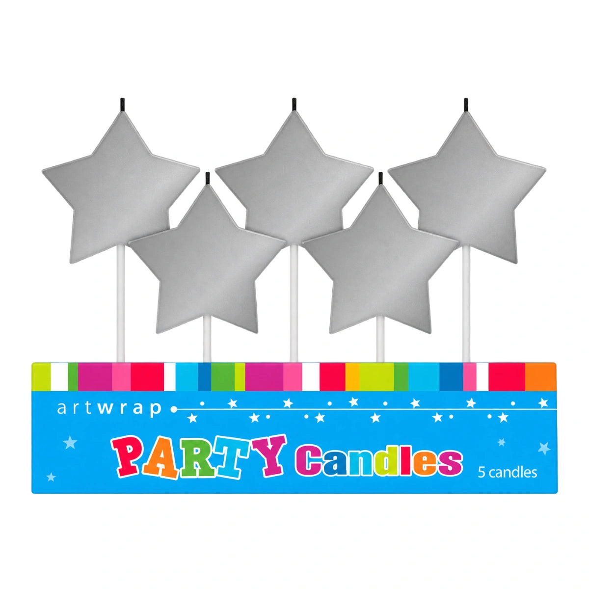 Silver Star Candle - Birthday Candles (5 Pack) - Artwrap