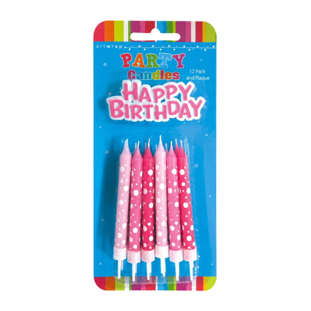 Pink Polka Dot Birthday Candles with Plaque (12 Pack) - Artwrap