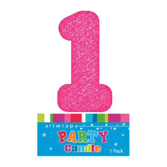 Pink One Glitter Number 1 Candle - Artwrap