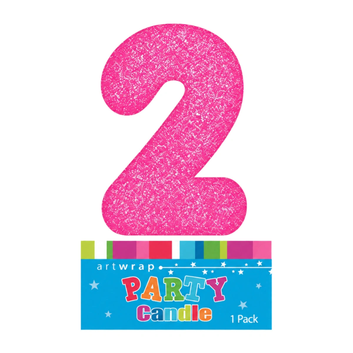 Pink Two Glitter Number 2 Candle - Artwrap