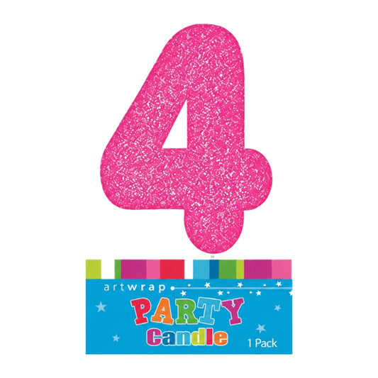 Pink Four Glitter Number 4 Candle - Artwrap