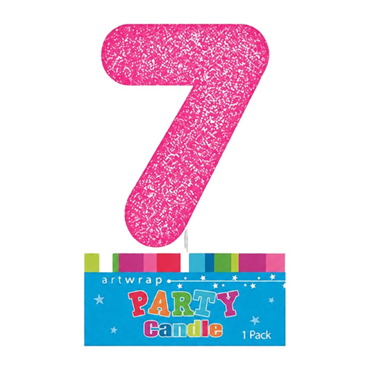 Pink Seven Glitter Number 7 Candle - Artwrap