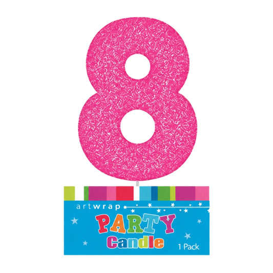 Pink Eight Glitter Number 8 Candle - Artwrap