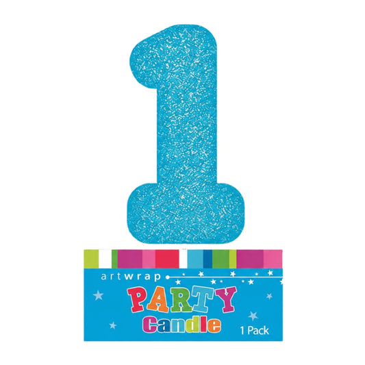 Blue One Glitter Number 1 Candle - Artwrap