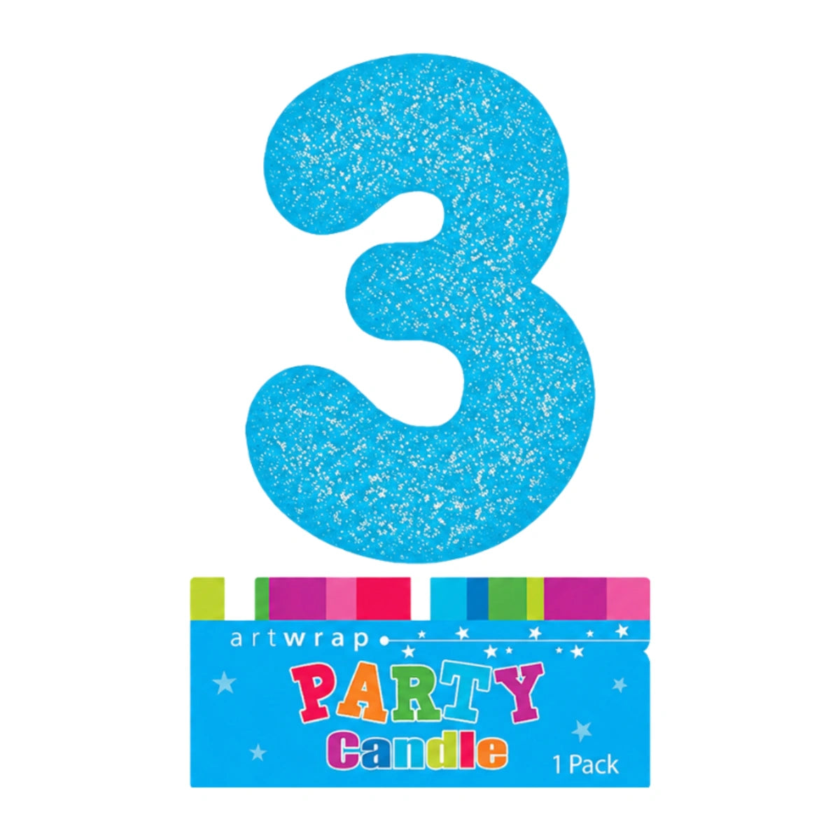 Blue Three Glitter Number 3 Candle - Artwrap