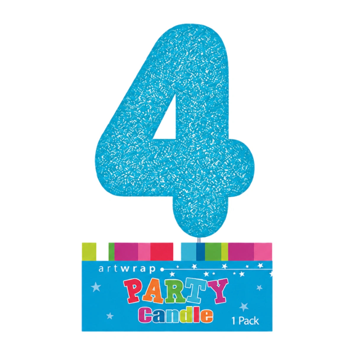 Blue Four Glitter Number 4 Candle - Artwrap