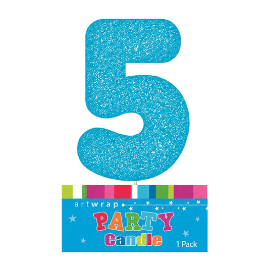 Blue Five Glitter Number 5 Candle - Artwrap