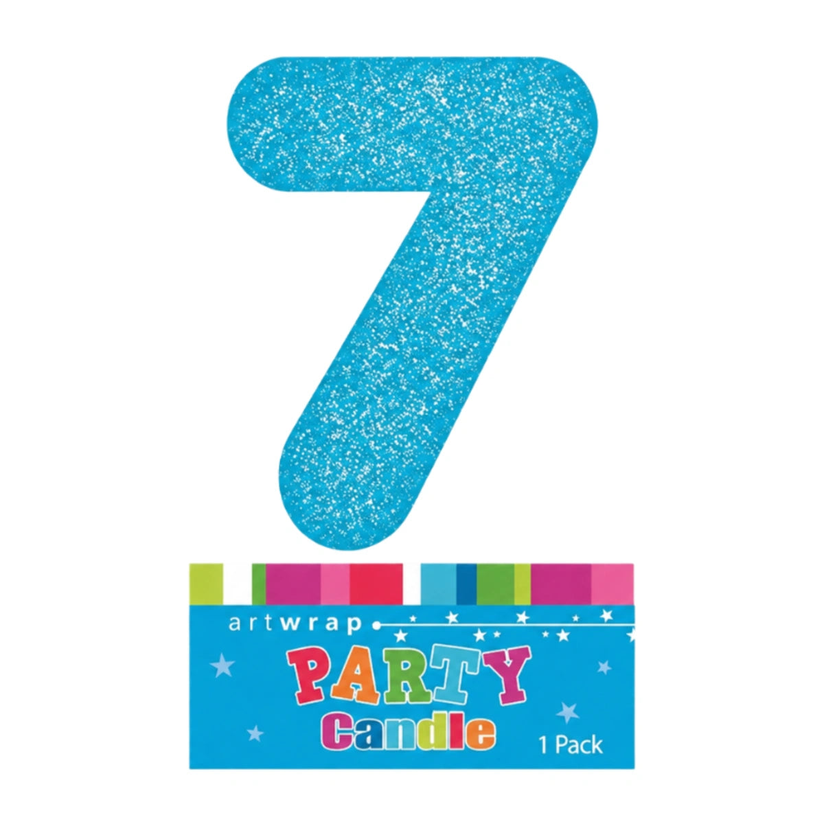 Blue Seven Glitter Number 7 Candle - Artwrap