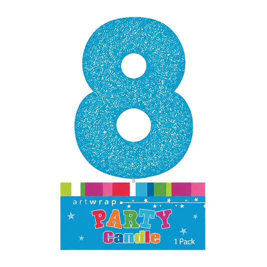 Blue Eight Glitter Number 8 Candle - Artwrap