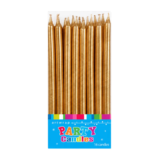 Gold Tall Birthday Candles (16 Pack) - Artwrap