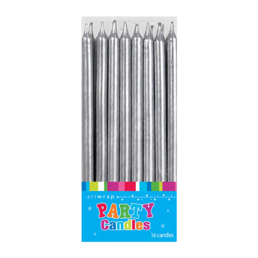 Silver Tall Birthday Candles (16 Pack) - Artwrap