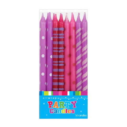 Pink Tall Dots Stripes Birthday Candles (16 Pack) - Artwrap