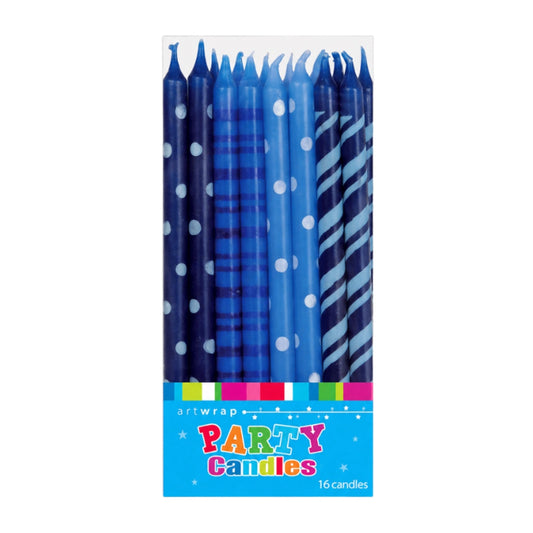 Blue Tall Dots Stripes Birthday Candles (16 Pack) - Artwrap