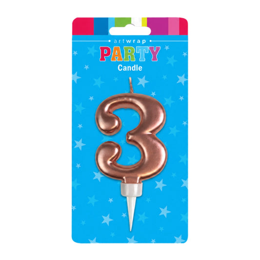 Rose Gold Formal Three 3 Birthday Candle - Artwrap