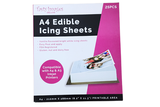 A4 Edible Icing Sheets - Frosting Sheet Deluxe (25 Pack) - Tasty Images