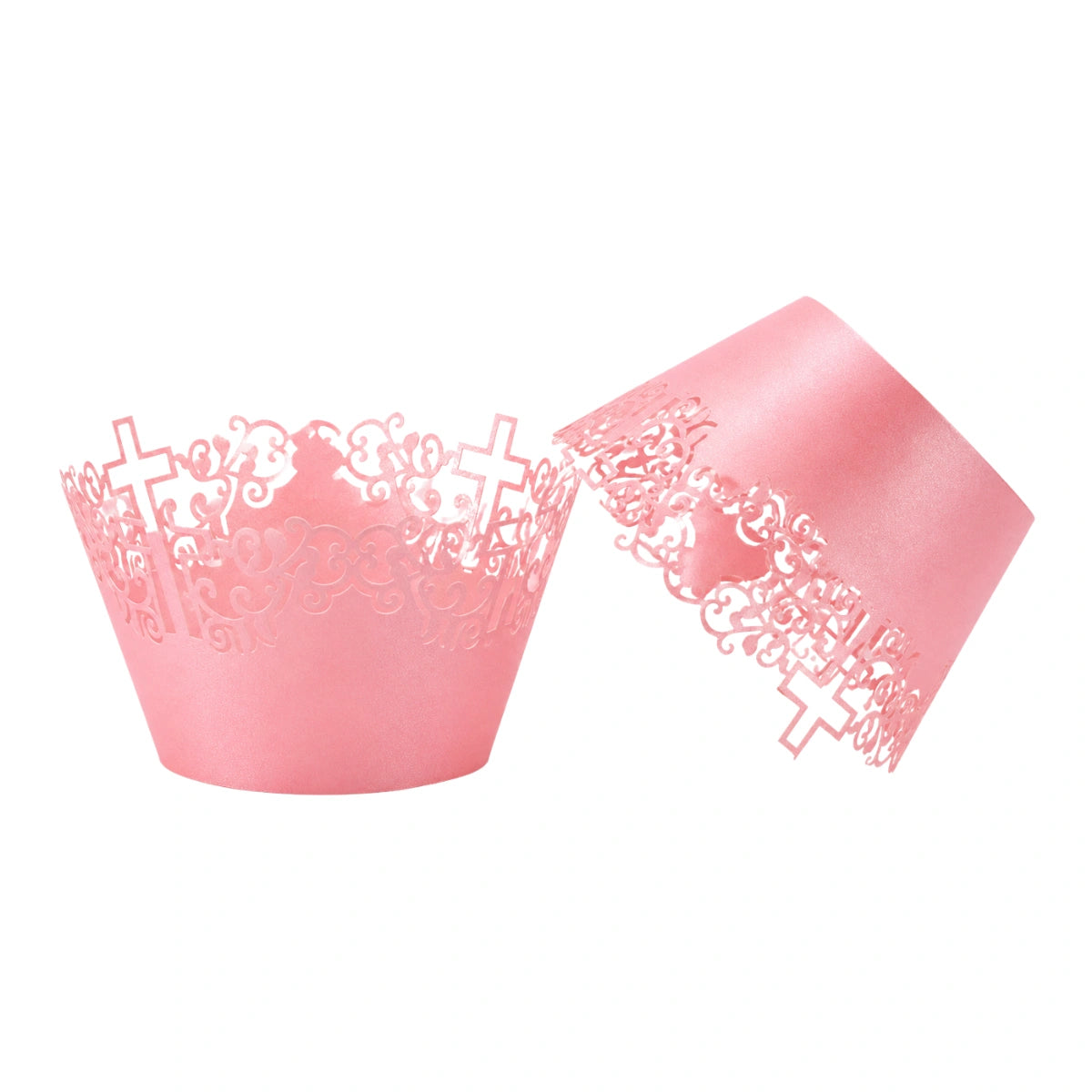 Pink Christ Cross Baby Cake Wrappers - Cake Decorating Tools - Pack of 12 Wraps. - Gateau Art