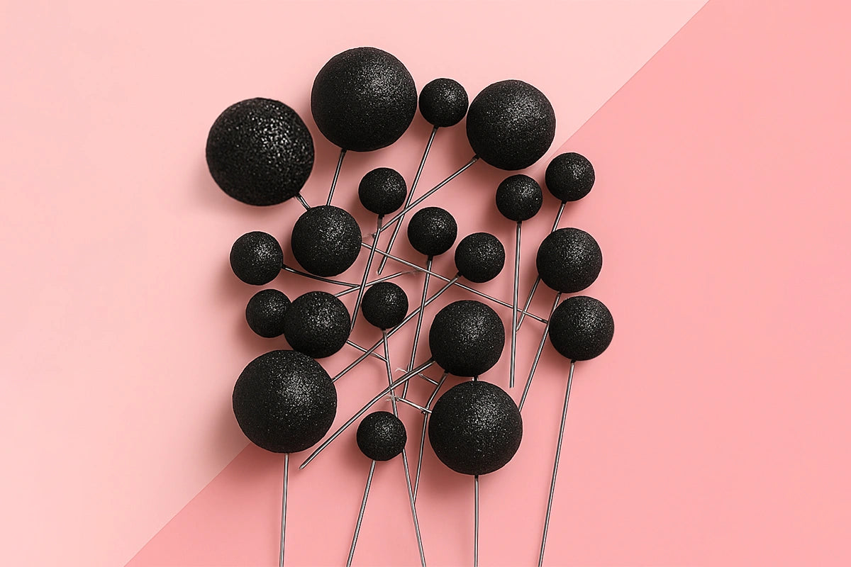 Black Glitter Ball Topper (20 Pack) - Iconic Cake Art