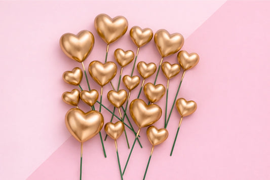 Gold Metallic Heart Toppers (20 Pack) - Iconic Cake Art