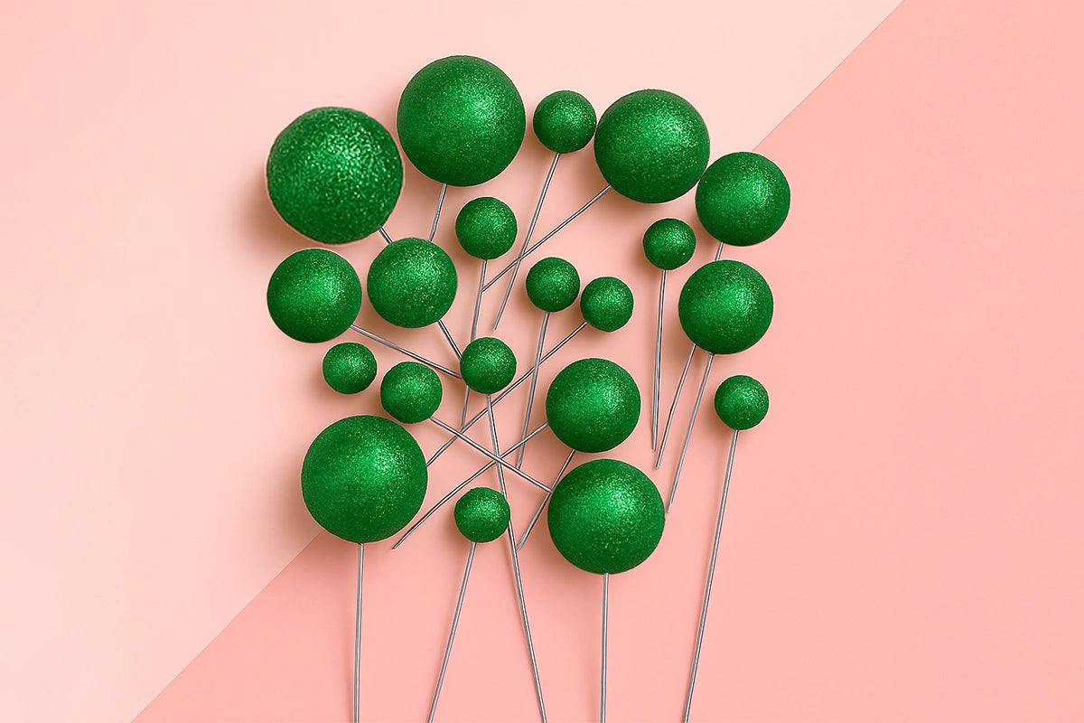 Green Glitter Ball Topper (20 Pack) - Iconic Cake Art