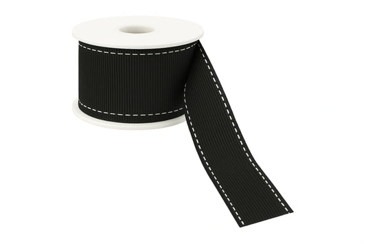 Black White on Stitch Ribbon - Sold Per Metre 25mm - My Dream Cake