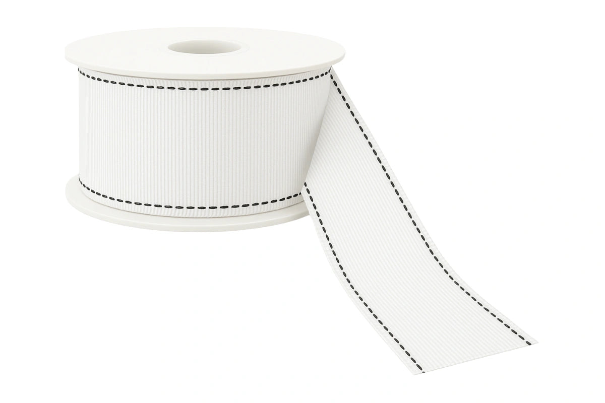 Black On White Stitch Ribbon - Sold Per Metre 25mm - My Dream Cake